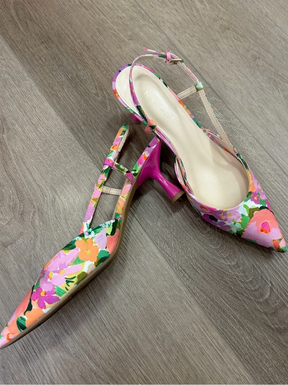 Nine West Floral Pink Slingback Kitten Heels